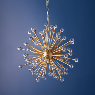 Spock Chandelier in brass finish with clear acrylic