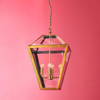 Chequers lantern in brass and clear glass