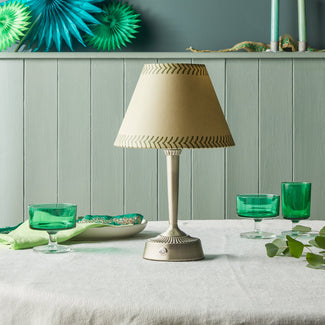 Amelia rechargeable table lamp finished in antiqued silver