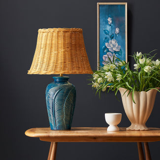 Smaller Bonello bedside lamp in blue