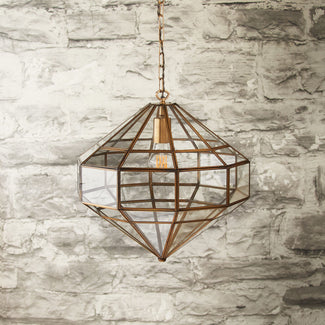 Dibble diamond shaped pendant in brass and glass